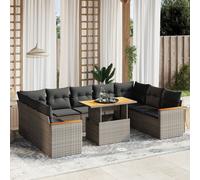 vidaXL Ensemble de 10 canapés de jardin en poly rotin avec coussins, noir