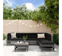 Vidaxl Salon De Jardin 7 Pcs Avec Coussins Gris Bois Massif Gris