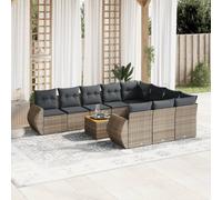 Salon de Jardin avec Coussins Siège Terrasse 11 pcs Beige Résine Tressée vidaXL