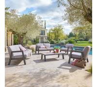 Salon de jardin AXIOME Praline 7 places - Aluminium traité époxy, Oléfine Hespéride