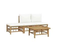 Salon de jardin meuble d'extérieur ensemble de mobilier 4 pièces avec coussins blanc crème bambou 02_0016089