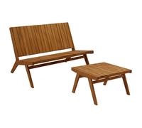 Salon de jardin banc 2 places et table basse en bois massif tidak