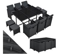 Salon de jardin Baracoa XL 11 pièces en polyrattan - ensemble repas extérieur noir
