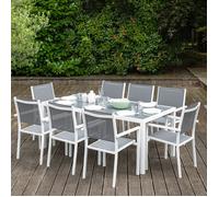 Happy Garden – Salon de jardin Bari – 8 places – Textilène gris – Aluminium blanc