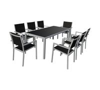 Happy Garden – Salon de jardin Bari – 8 places – Textilène noir – Aluminium gris