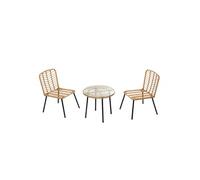 CONCEPT USINE | Salon de Jardin Bas 2 Places | Design CADIX Marron| Résine Aspect Rotin Naturel | 2 Chaises + 1 Table Basse en Verre | Structure en Acier Robuste | Terrasse, Balcon, Patio