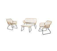 CONCEPT USINE | Salon de Jardin Bas 4 Places | Design Grenade Marron| Résine Aspect Rotin Naturel | Canapé + 2 Fauteuils + 1 Table Basse | Structure en Acier Robuste | Terrasse, Balcon, Patio