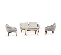 Salon de jardin bas 5 pl en alu imitation bois et corde tissée