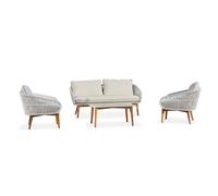 DCB Garden – Salon de jardin bas 5 pl Cuzco – alu imitation bois & corde tissée – Marron