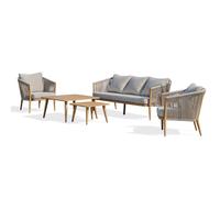 DCB Garden – Salon de jardin bas 5 places Ibarra – Aluminium imitation bois & corde tissée