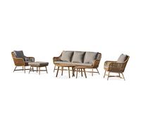DCB Garden – Salon bas de jardin 5 places – alu aspect bois, teck et corde tissée – Marron