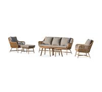 DCB Garden – Salon bas de jardin 5 places – alu aspect bois, teck et corde tissée – Marron