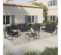 IDMarket – Salon de jardin Nairobi bas 6 places en acier gris anthracite