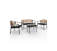 IDMarket – Salon de jardin bas Madeira – 4 places, structure métal noir, cordage et coussins noirs