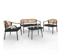 IDMarket – Salon de jardin bas Madeira – 4 places, structure métal noir, cordage et coussins noirs