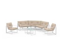 IDMarket Salon de jardin Nairobi – bas 8 places salon d'angle acier blanc coussins beiges