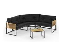 IDMarket Salon de jardin bas Rio 6 places salon d'angle structure métal cordage rotin coussin noir