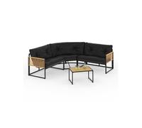IDMarket Salon de jardin bas Rio 6 places salon d'angle structure métal cordage rotin coussin noir