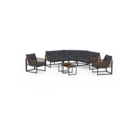 IDMarket – Salon de jardin Rio 8 places métal gris anthracite cordage effet rotin coussins gris