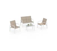 IDMarket - Salon de Jardin Bas TOLEDE 4 Places avec canapé, fauteuils et Table Blanc et Beige