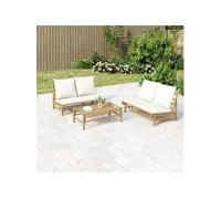 vidaXL Salon de jardin 2 pièces bambou avec coussins blanc crème 363454