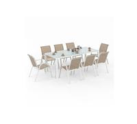 Salon de jardin beige 9 pieces 8 personnes 190 x 80 x 73 cm acier