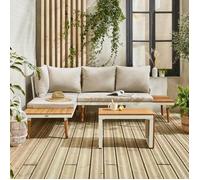 Alice's Garden - Salon de Jardin Beige et Blanc modulable en Aluminium et Bois d'acacia. 4 Places. Sao Paulo.140 x 68 x 65cm