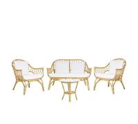 Salon de jardin - BELIANI - Rotin clair - 4 places - Coussins blancs