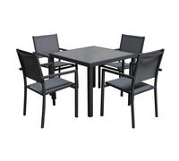 Salon De Jardin Bergamo En Textilène Gris 4 Places - Aluminium Anthracite Gris