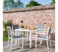 Happy Garden – Salon de jardin Bergamo – 4 places – textilène gris – aluminium blanc
