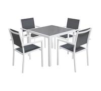 Happy Garden – Salon de jardin Bergamo – 4 places – textilène gris – aluminium blanc