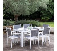 Happy Garden Salon de Jardin Bergamo en textilène Gris 6 Places - Aluminium Blanc