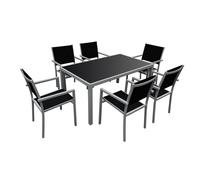 Happy Garden Salon de Jardin Bergamo en textilène Noir 6 Places - Aluminium Gris