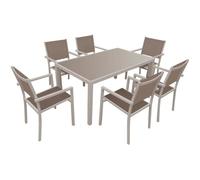 Salon De Jardin Bergamo En Textilène Taupe 6 Places - Aluminium Taupe Marron