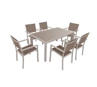 Salon de jardin BERGAMO en textilène taupe 6 places - aluminium taupe Happy Garden