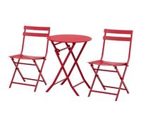 Salon De Jardin Bistro Pliable - Table Ronde ? 60 Cm Avec 2 Chaises Pliantes - Métal Thermolaqu? Rouge