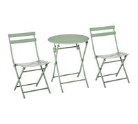 Outsunny Salon 2 Personnes - Ensemble Table bistrot Chaise Pliable - Ensemble bistrot - Table Ronde Ø 60 cm avec 2 chaises Pliantes - métal thermolaqué Vert