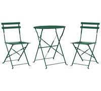 Beliani Salon de Jardin Bistrot Balcon Table et 2 Chaises Pliable avec Patins en Acier Vert Foncé Fiori