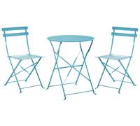 Salon de Jardin Bistrot Table et 2 Chaises en Acier Bleu Ciel avec Patins Fiori