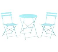 Salon de Jardin Bistrot Table et 2 Chaises en Acier Bleu Pliable avec Patins Fiori