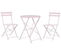 Salon de Jardin Bistrot Table et 2 Chaises Pliables en Acier Rose Pastel Fiori