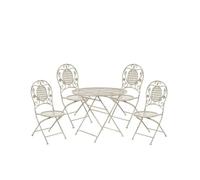 Salon de Jardin Bistrot Table Ronde et 4 Chaises Pliantes Blanc Cassé pour Terrasse ou Balcon au Style Traditionnel et Provençal Beliani