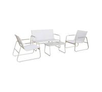 sweeek - Salon de Jardin Blanc NOTO Acier. 4 Places. Un canapé. Une Table. Deux fauteuils textilene