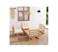 Salon de jardin bois massif beige 5 pieces 70.0 x 70 x 30 5 personnes