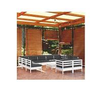 Salon de jardin bois massif gris 4 pieces 12 personnes