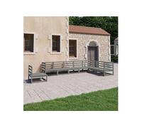 vidaXL Salon de jardin 8 pièces Bois de pin massif Gris