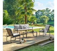 Hespéride Salon de jardin Boreane 5 places aluminium texaline et polyester Noisette & Café