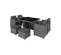 TecTake® Salon de Jardin Exterieur 8 Places 4 Chaise Confortable 4 Tabouret de Jardin avec Table de Jardin en Poly Rotin, Mobilier pour Amenagement Balcon Terrasse - Gris
