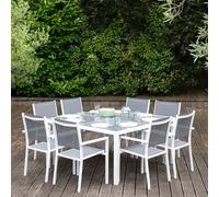 Salon de Jardin Cagliari en textilène Gris 8 Places - Aluminium Blanc