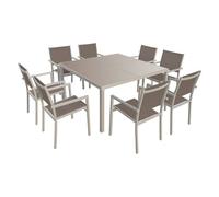 Happy Garden – Salon de jardin CAGLIARI en textilène taupe 8 places – aluminium taupe